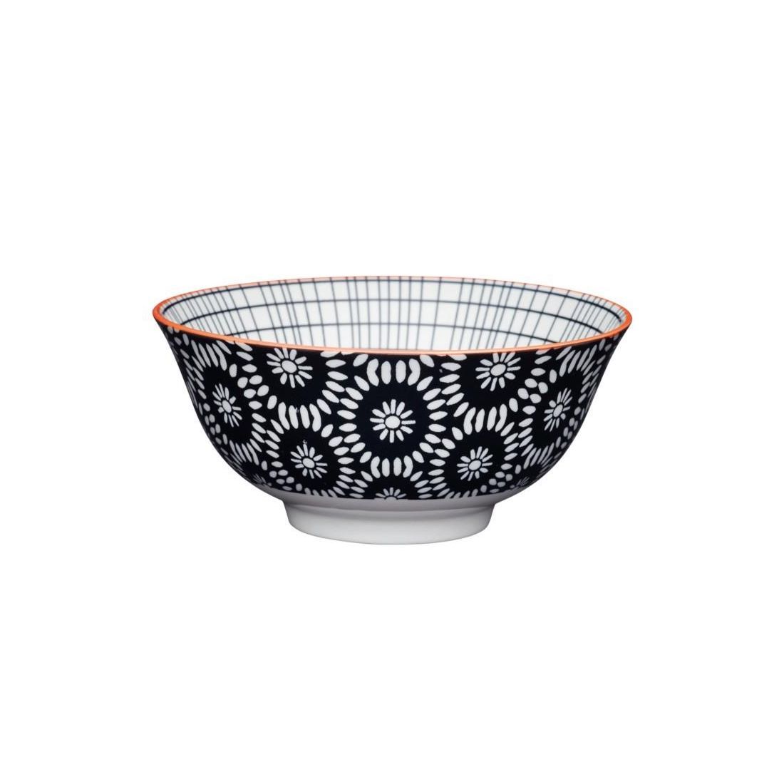 BLACK SWIRL CENTERED CERAMIC BOWL 16CM