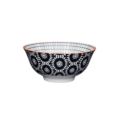 BLACK SWIRL CENTERED CERAMIC BOWL 16CM