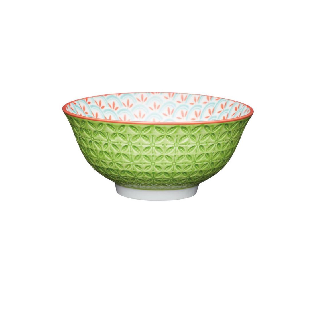 BRIGHT GREEN GEOMETRIC PRINT CERAMIC BOWL 16CM