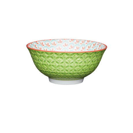 BRIGHT GREEN GEOMETRIC PRINT CERAMIC BOWL 16CM