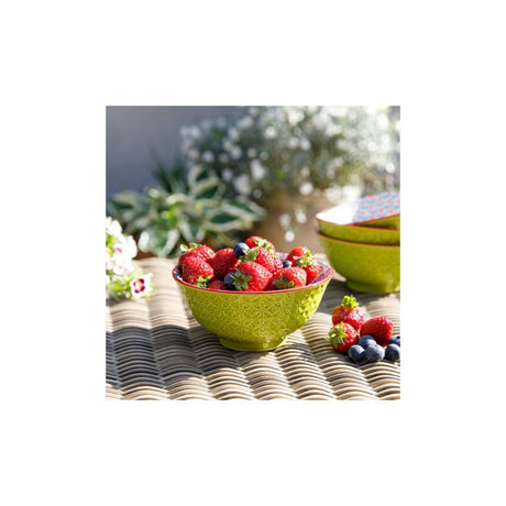 BRIGHT GREEN GEOMETRIC PRINT CERAMIC BOWL 16CM