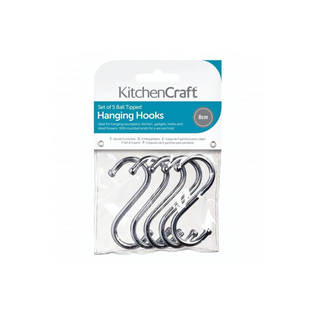 CHROME PLATED S HOOKS 8CM PACK OF FIVE