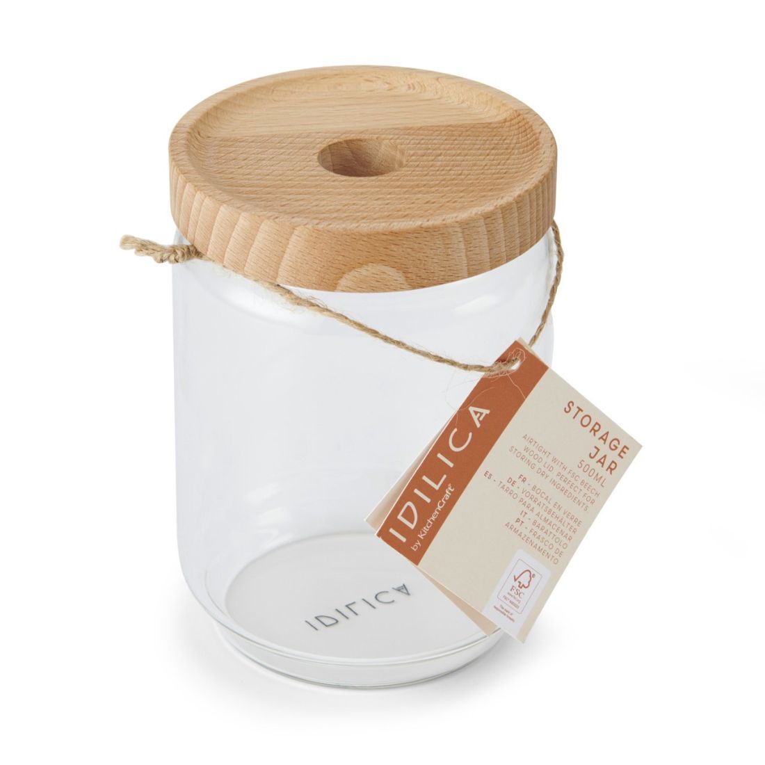 GLASS STORAGE JAR WITH BEECHWOOD LID 500ML