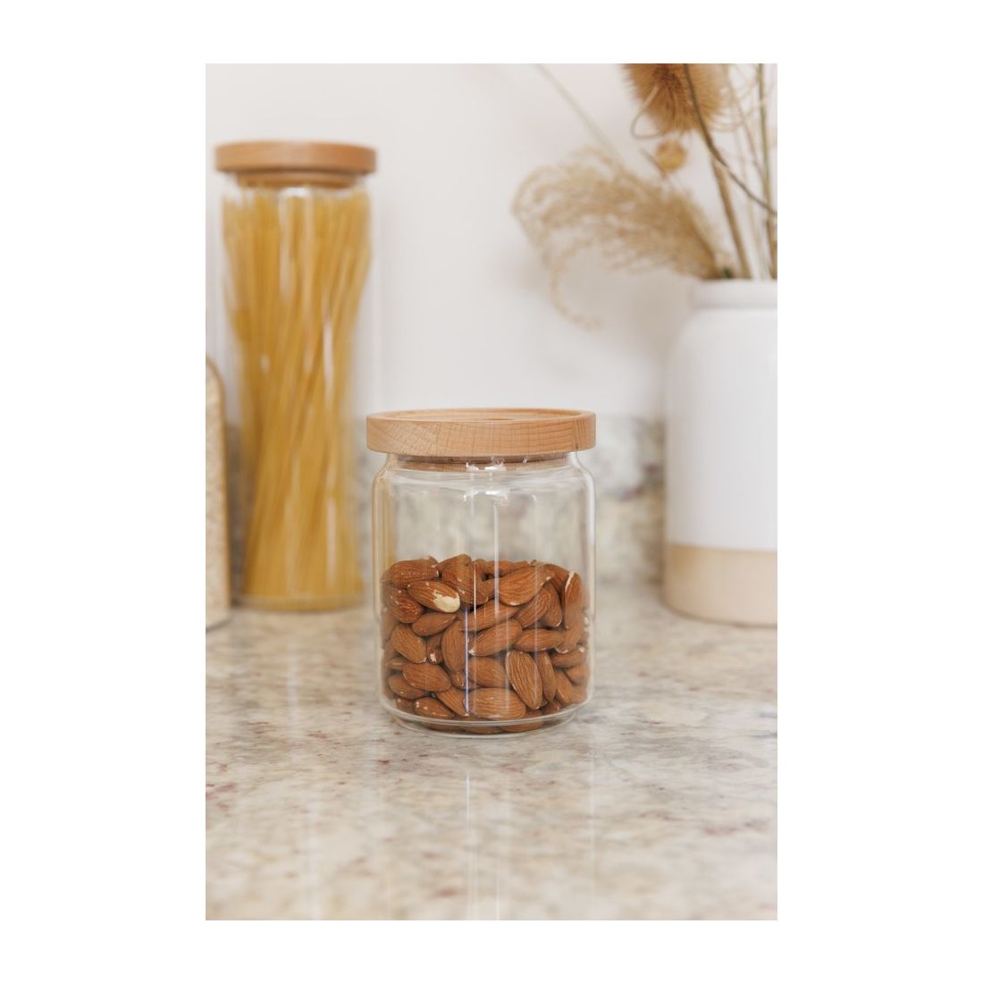 GLASS STORAGE JAR WITH BEECHWOOD LID 500ML