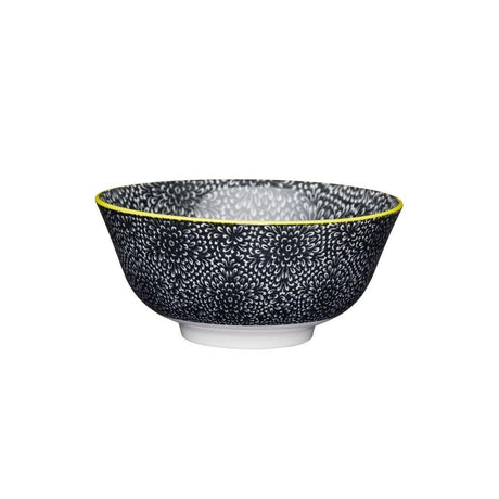 BLACK & WHITE FLORAL CERAMIC BOWL 16CM