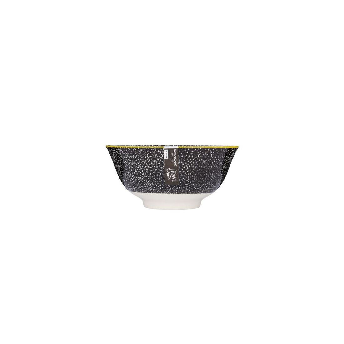 BLACK & WHITE FLORAL CERAMIC BOWL 16CM
