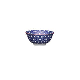 BLUE FLORAL GEOMETRIC PRINT CERAMIC BOWL 16CM