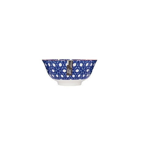 BLUE FLORAL GEOMETRIC PRINT CERAMIC BOWL 16CM