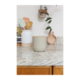 CANNISTER WITH BEECHWOOD LID PUTTY 12CM X 12CM