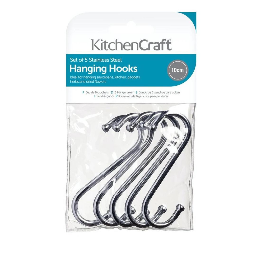 CHROME PLATED S HOOKS 10CM PACK OF FIVE
