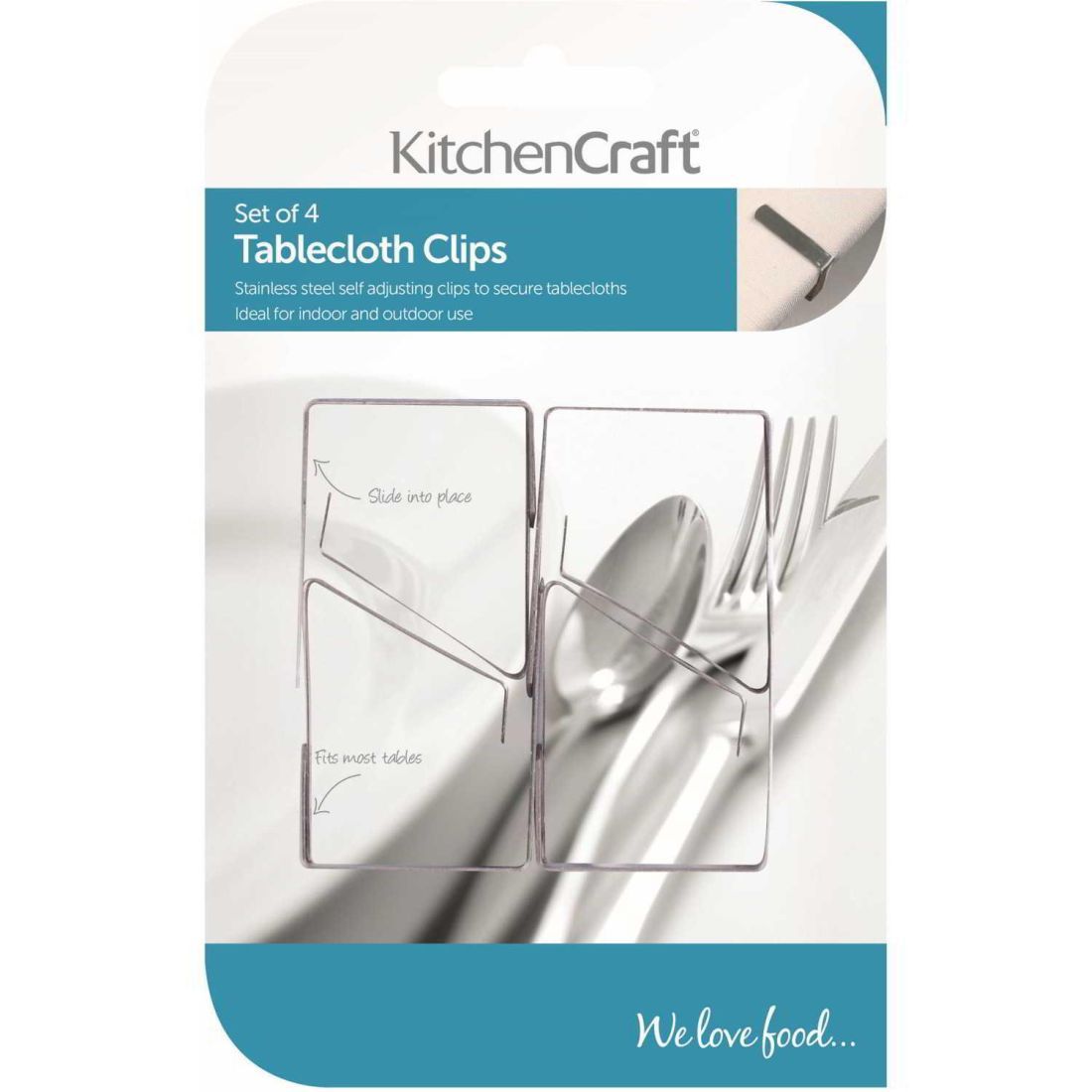 SET OF FOUR STAINLESS STEEL TABLE CLOTH CLIPS