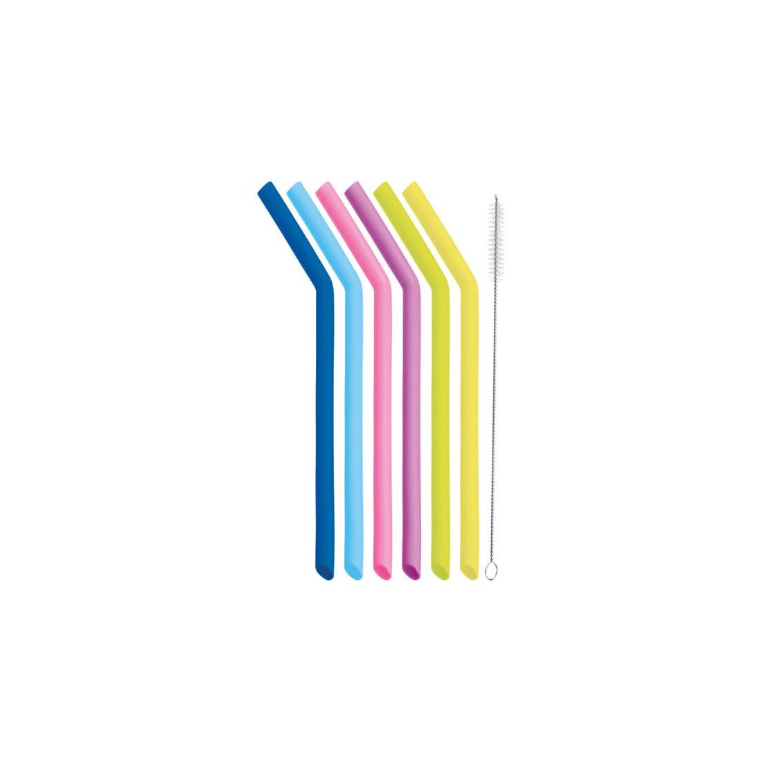 SET OF SIX SILICONE STRAWS WITH CLEANING BRUSH