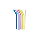 SET OF SIX SILICONE STRAWS WITH CLEANING BRUSH