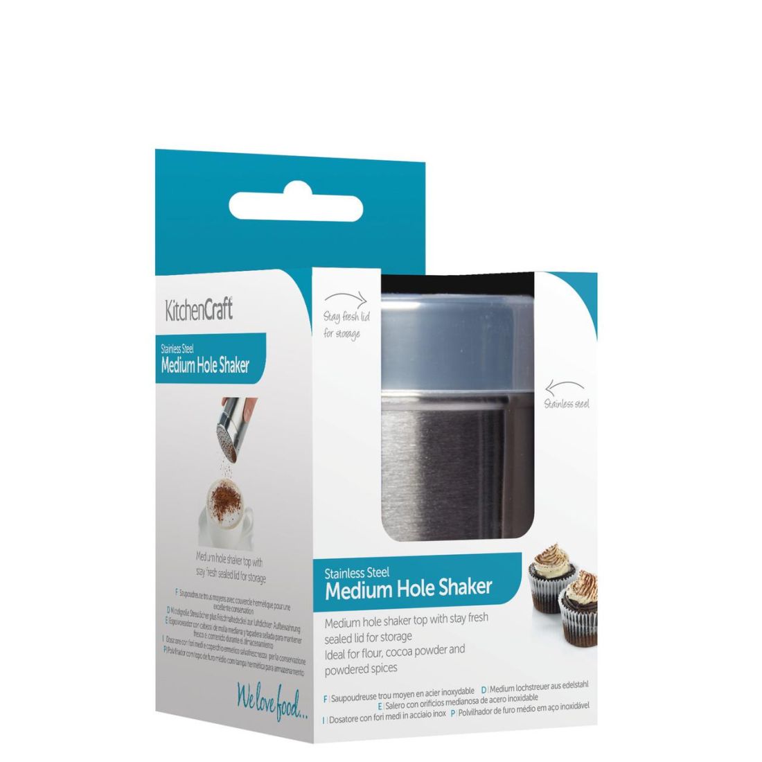 STAINLESS STEEL MEDIUM HOLE SHAKER & LID