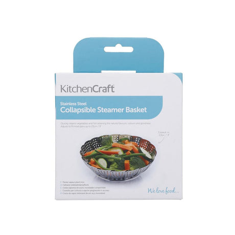 STAINLESS STEEL COLLAPSIBLE STEAMING BASKET 23CM