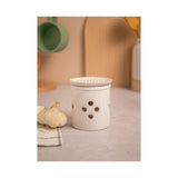 STONEWARE GARLIC STORAGE WITH GRATER LID CREAM