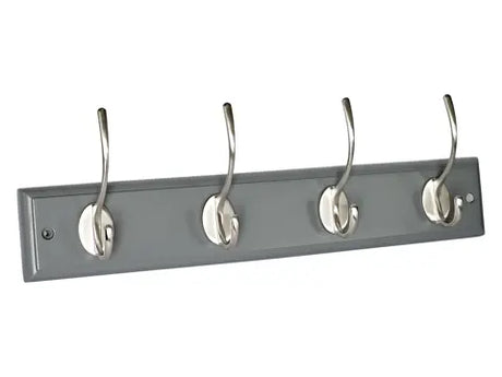 HOOK RAIL 4 NICKEL VICTORIAN HOOKS ON DOVE GREY BOARD