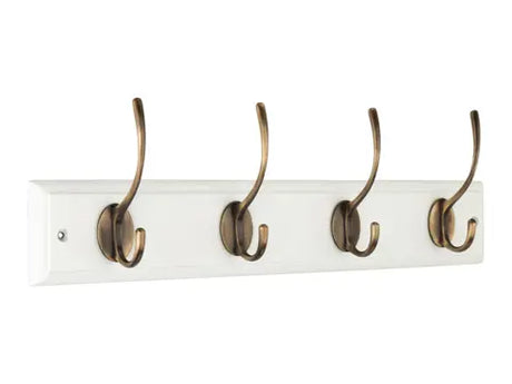 HOOK RAIL 4 VICTORIAN ANTIQUE BRASS HOOKS ON CREAM BOARD