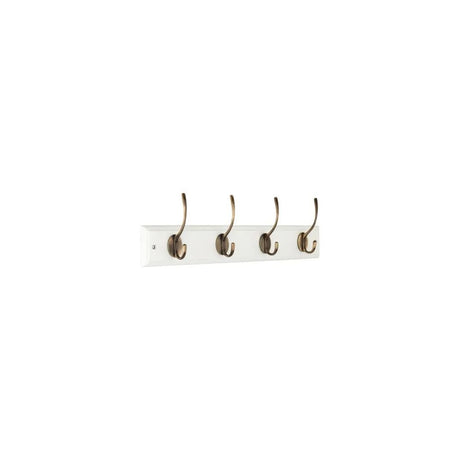 HOOK RAIL 4 VICTORIAN ANTIQUE BRASS HOOKS ON CREAM BOARD