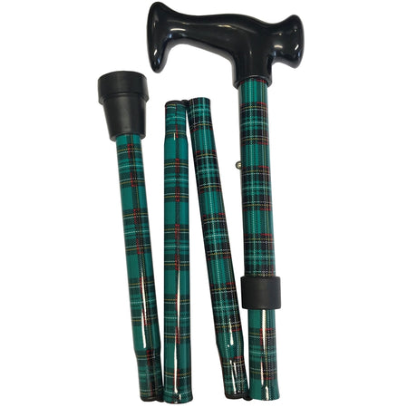 4 FOLD WALKING STICK GREEN TARTAN