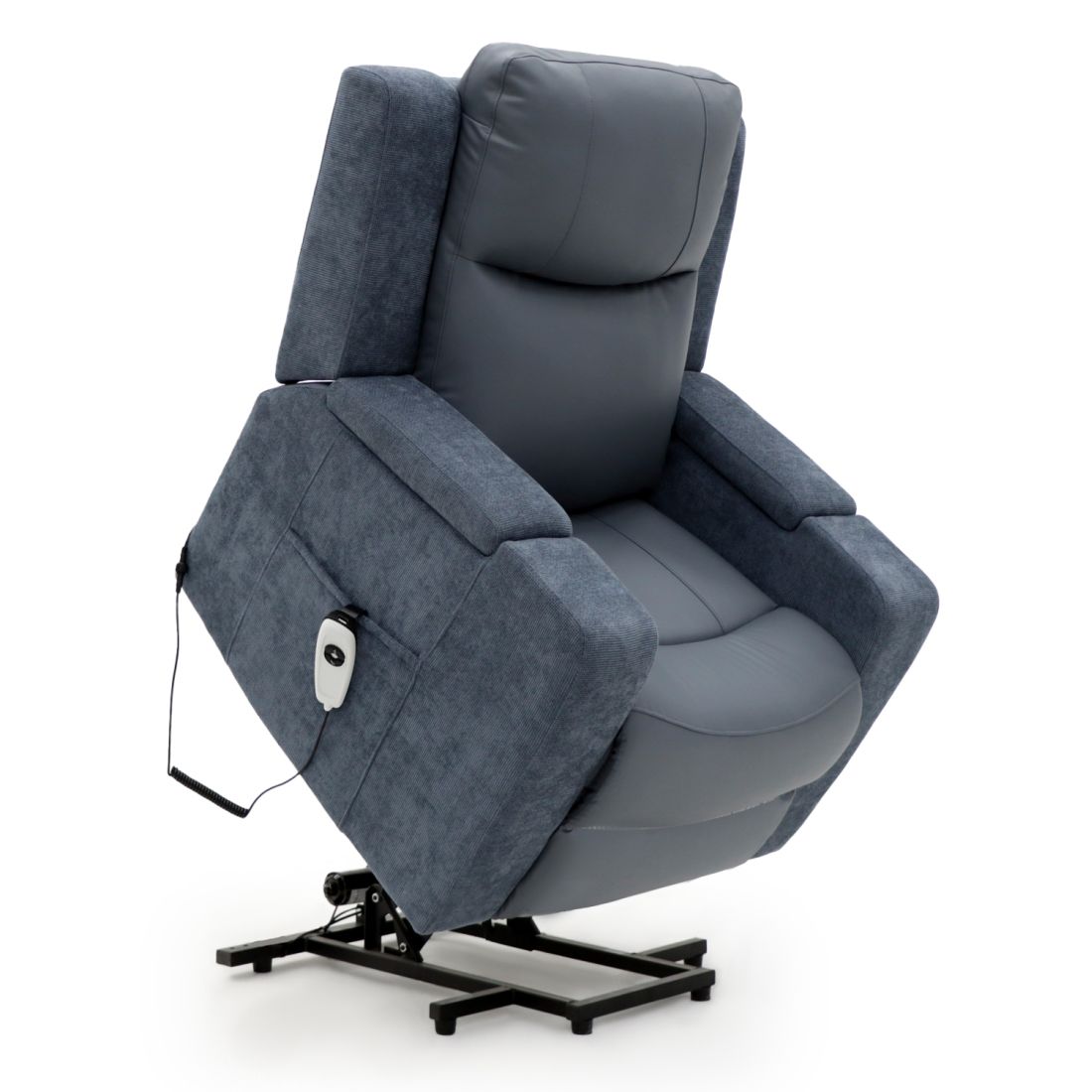 Todia electric recliner chair in blue with powered reclining mechanism