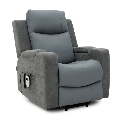 Todia electric recliner chair in grey, side profile view showing reclining position
