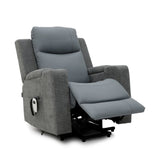Todia electric recliner chair in grey, detail view of upholstery and controls
