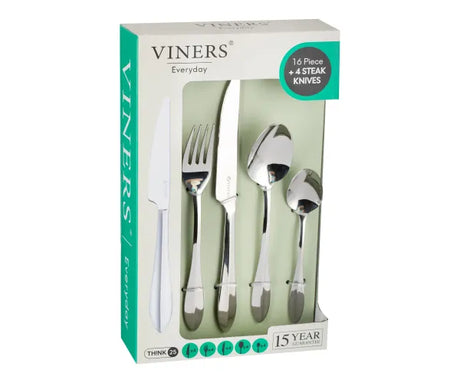 VINERS EVERYDAY 16 PIECE S/STEEL CUT;ERY SET & 4 STEAK KNIVES