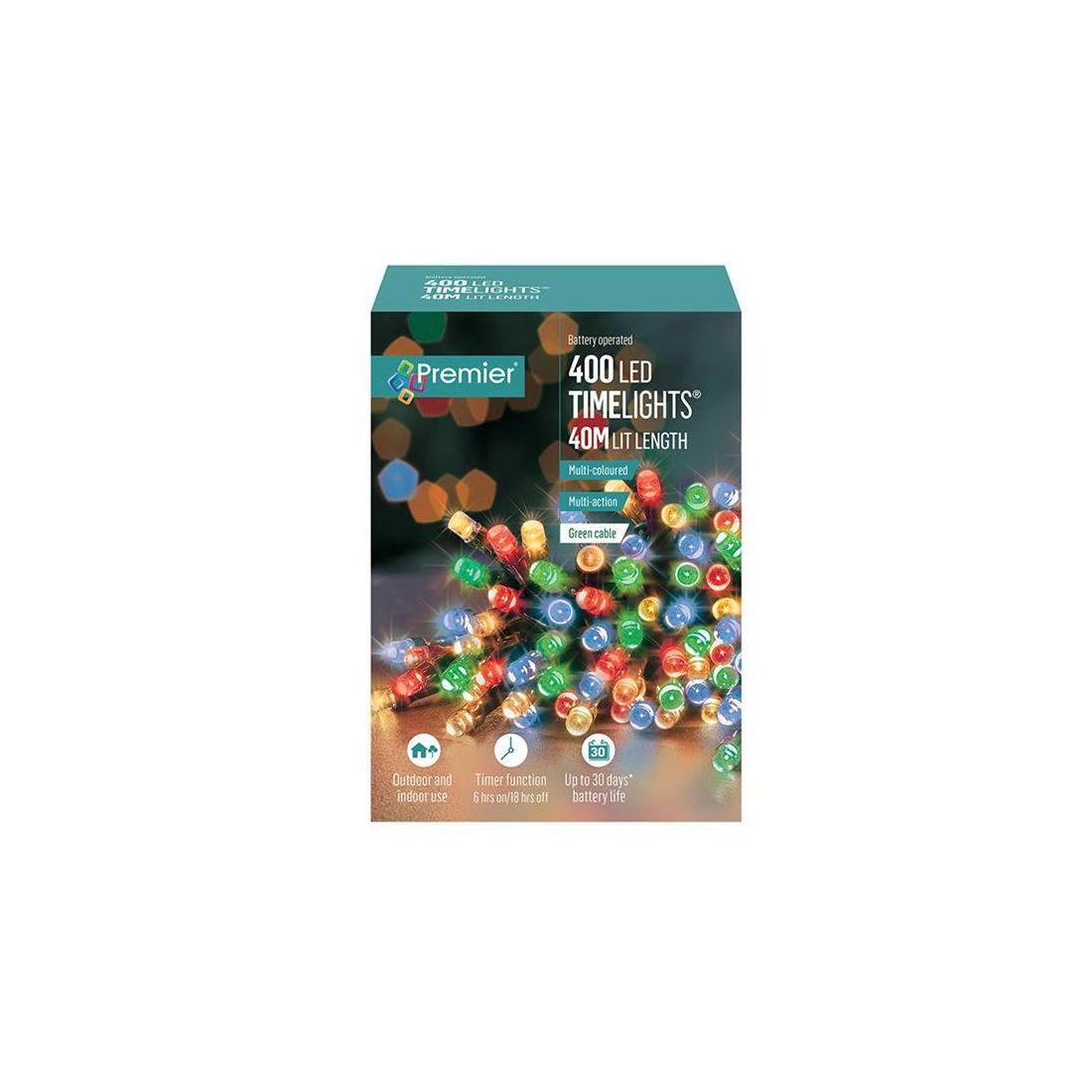 PREMIER 400 LED BATTERY OPERATED TIME LIGHTS MULTI-COLOURED
