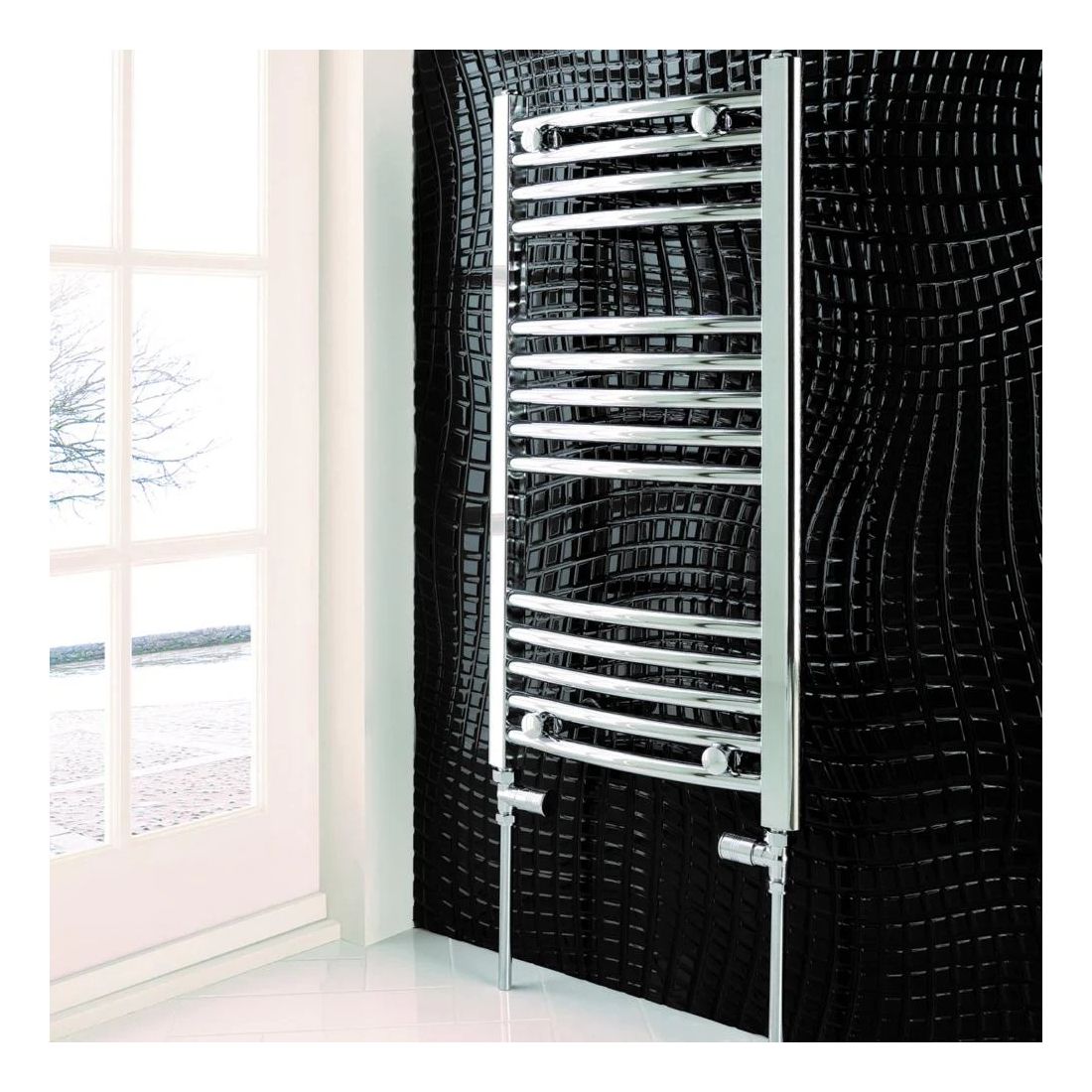 WENDOVER CHROME CURVED TOWEL RAIL 800MM X 500MM