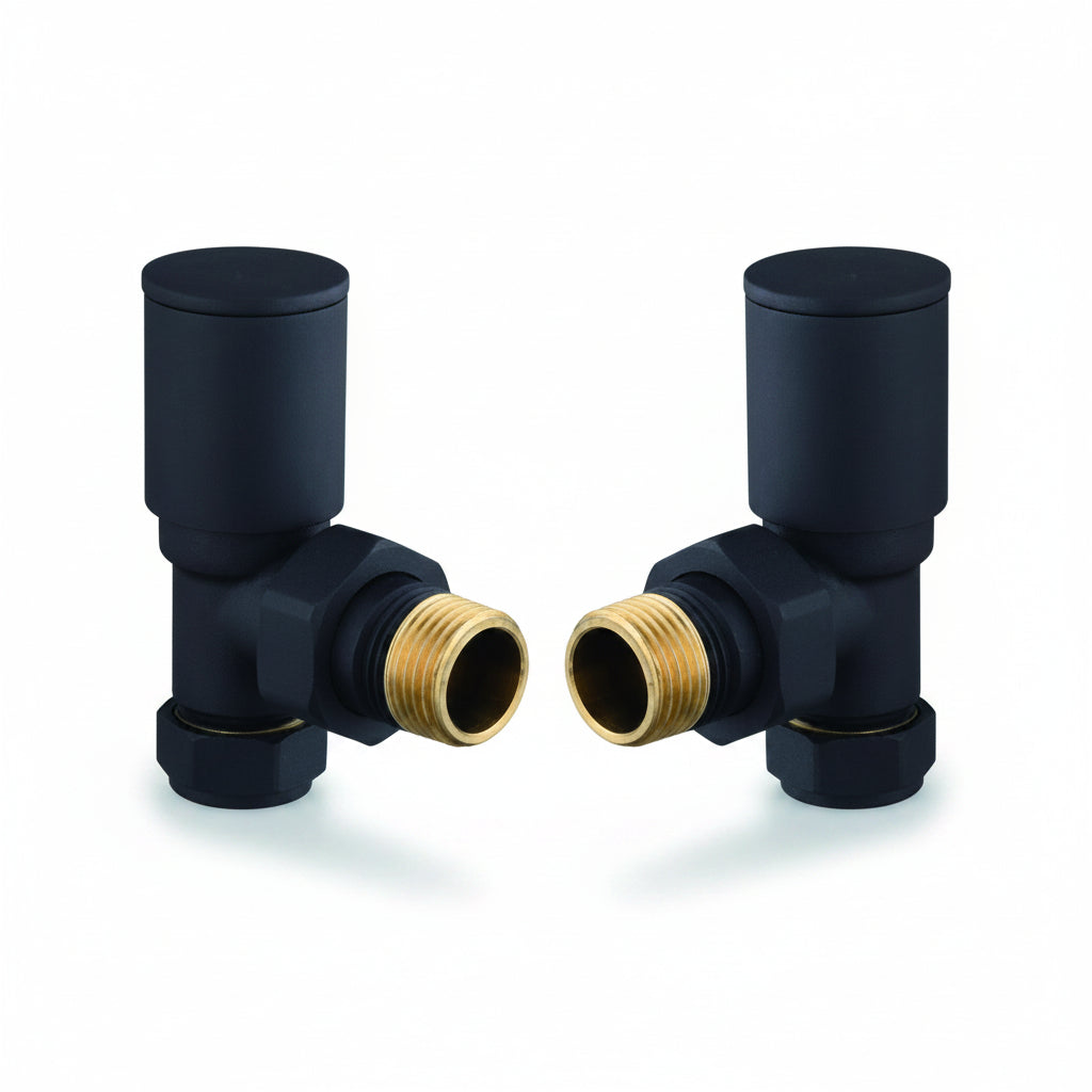 BLACK MODERN ANGLE TOWEL RAIL VALVES