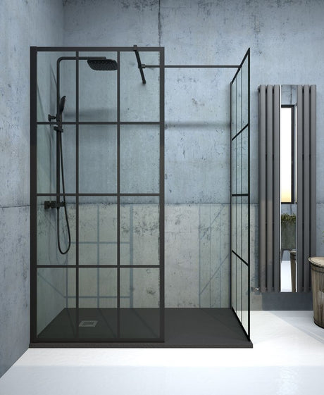 ASPECT 1100 MM WETROOM PANEL MATT BLACK TRELLIS