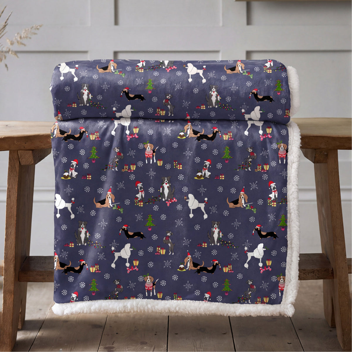 THROW 130 X 170 CM FESTIVE DOGS THROW NAVY