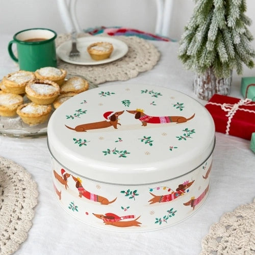 CAKE STORAGE TIN SAUSAGE DOG