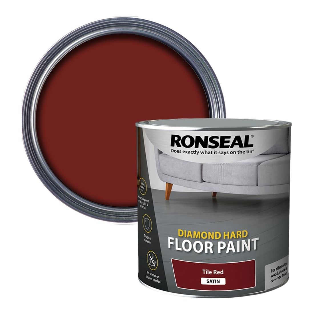 RONSEAL DIAMOND HARD SATIN FLOOR PAINT TILE RED 2.5L