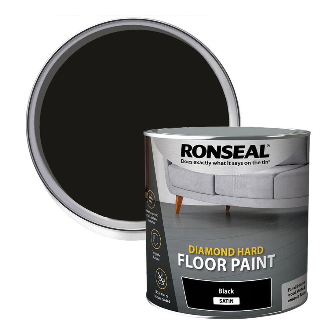 RONSEAL DIAMOND HARD SATIN FLOOR PAINT BLACK 2.5L