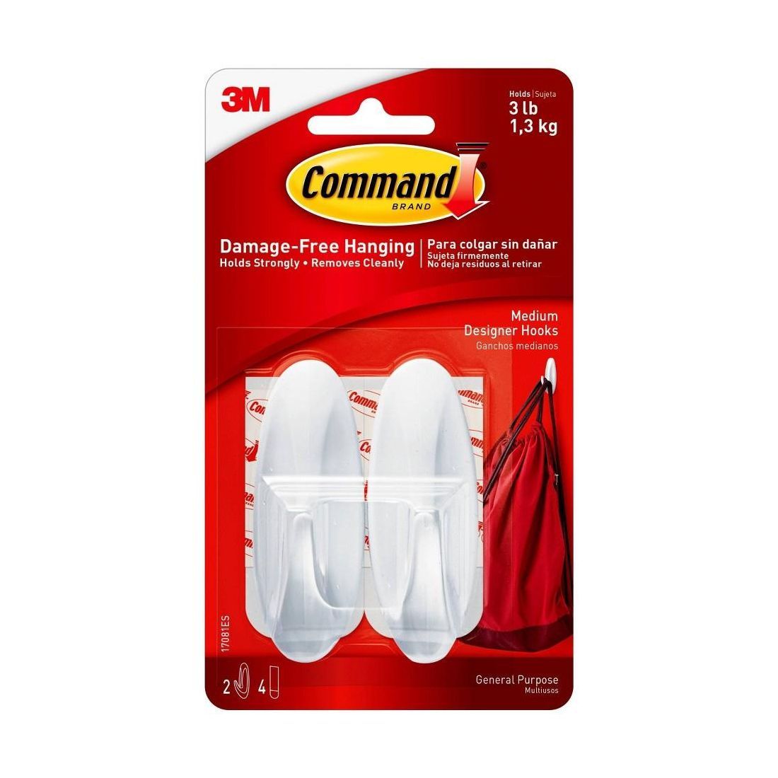 3M COMMAND MEDIUM DESIGNER HOOKS PACK OF TWO