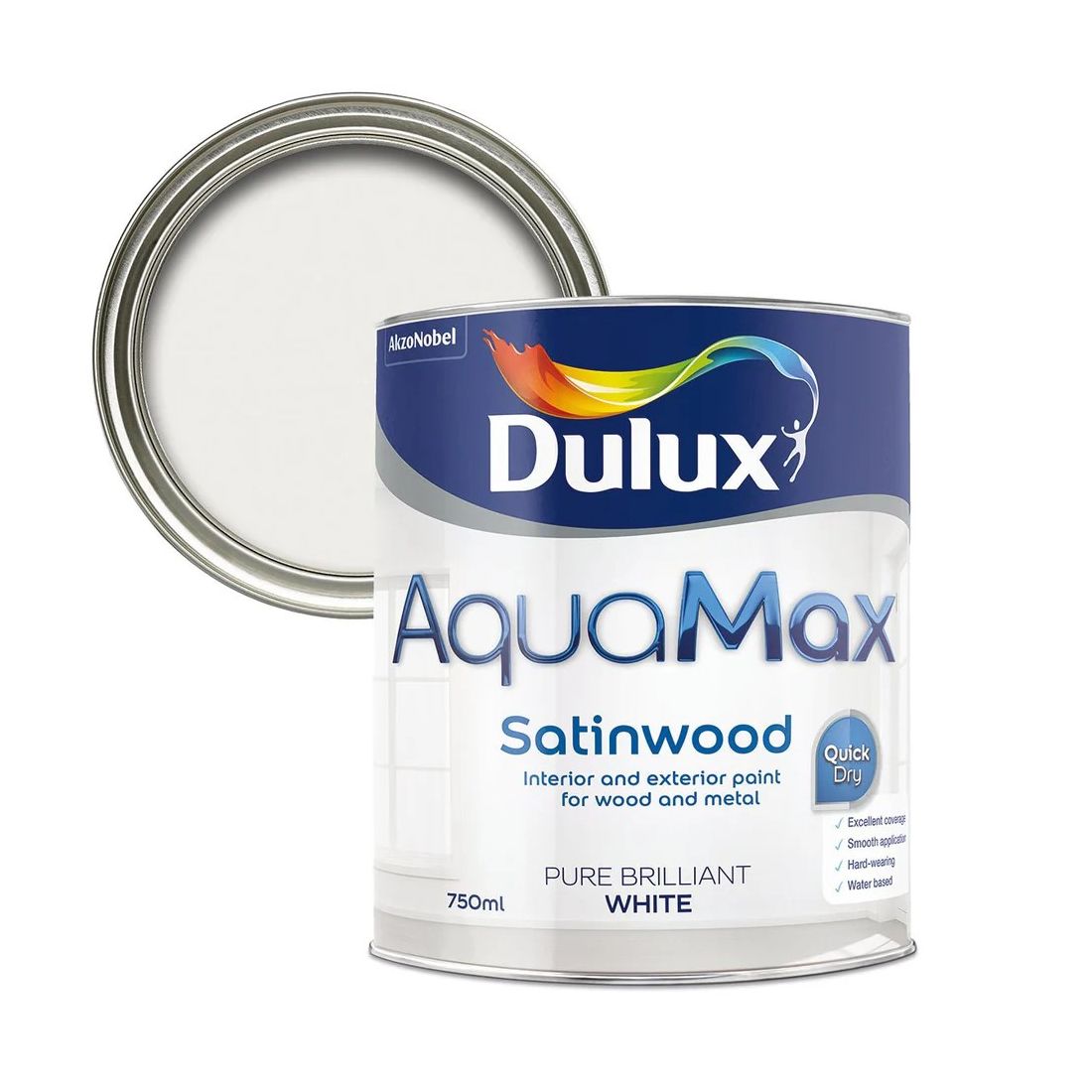 DULUX AQUAMAX SATINWOOD PURE BRILLIANT WHITE 750ML
