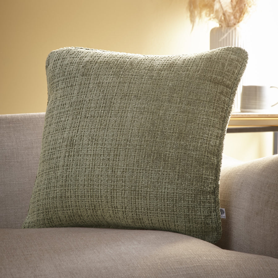 CUSHION ALBA CHENIELLE GREEN 43 X 43 CM POLYESTER FILLED