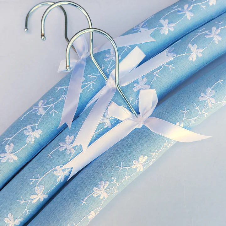 padded hangers blue linen set of 3