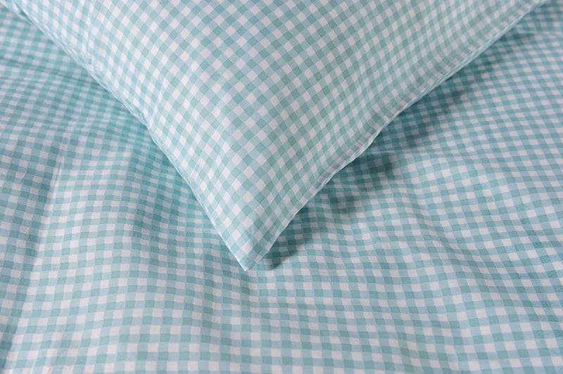 duvet cover single green /white gingham