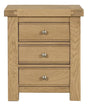 Wooden nightstand with three drawers on a white background