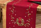 TABLE RUNNER EMB WREATH RED 38 X 180 CM