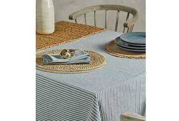tablecloth 130 x 180 hampton stripe navy blue /stone stripe 100% cotton