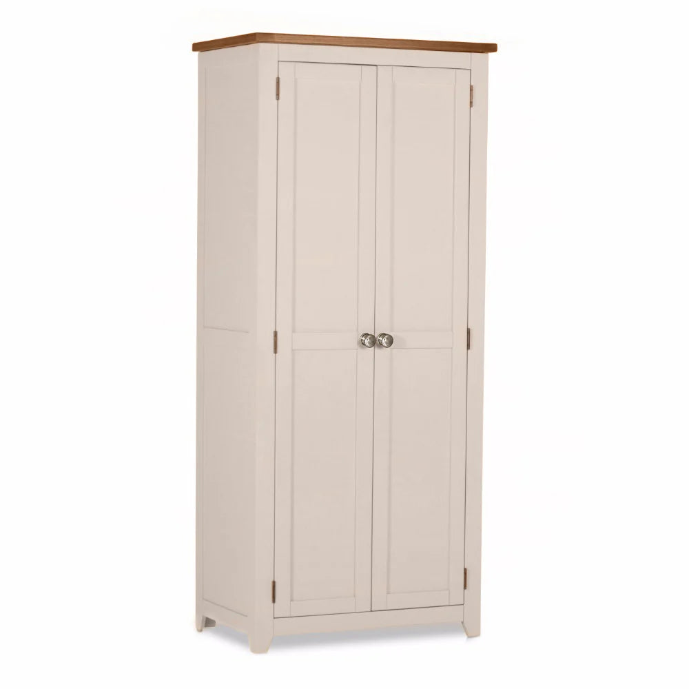White wardrobe with wooden top on a white background