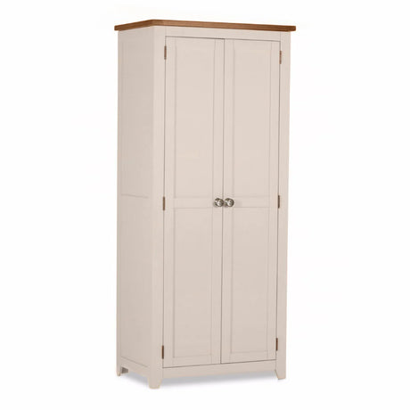 White wardrobe with wooden top on a white background