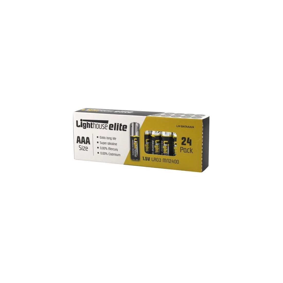 Lighthouse AAA LR03 Alkaline Batteries 1120 mAh Pack of 24