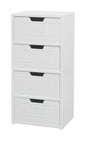 White wooden cabinet with four drawers on a white background