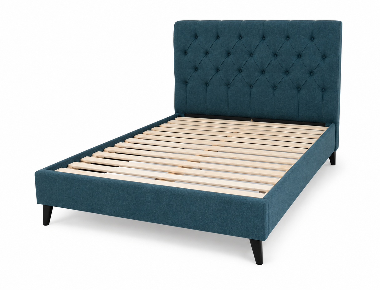Blue Upholstered 4ft 6 Double Bed Frame for Modern Bedrooms
