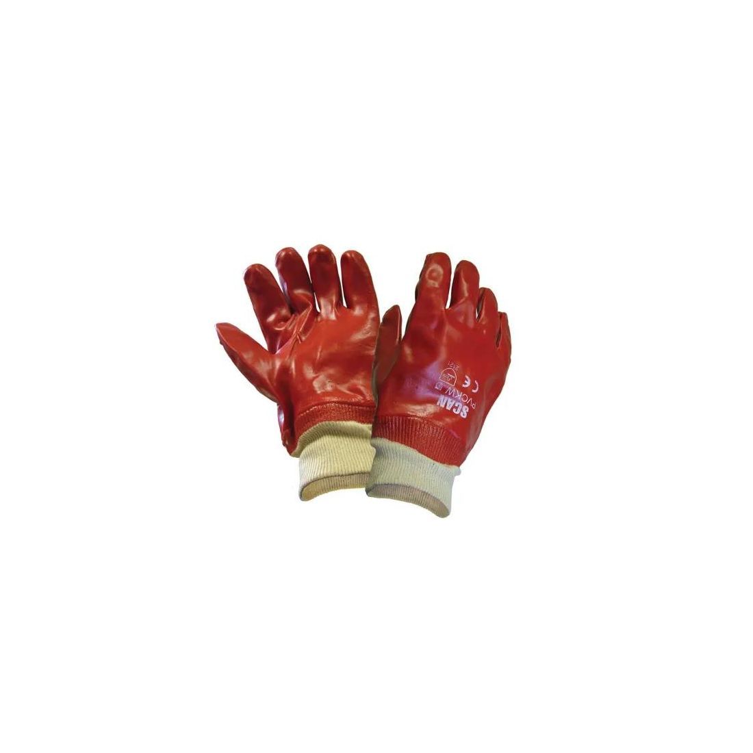 Red PVC Knitwrist Cotton Gloves Large